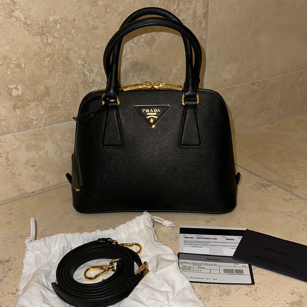 💯% AUTHENTIC PRADA PROMENADE HANDBAG BLACK SAFFIANO LUX